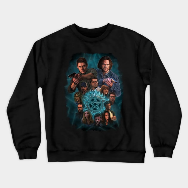 The Winchesters and friends Crewneck Sweatshirt by Elizachadwickart 